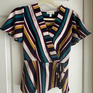Monteau Multicolor Striped Wrap Blouse